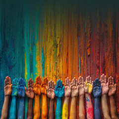 Fototapeta premium Portrays a diverse group of volunteers joining hands in unity Background