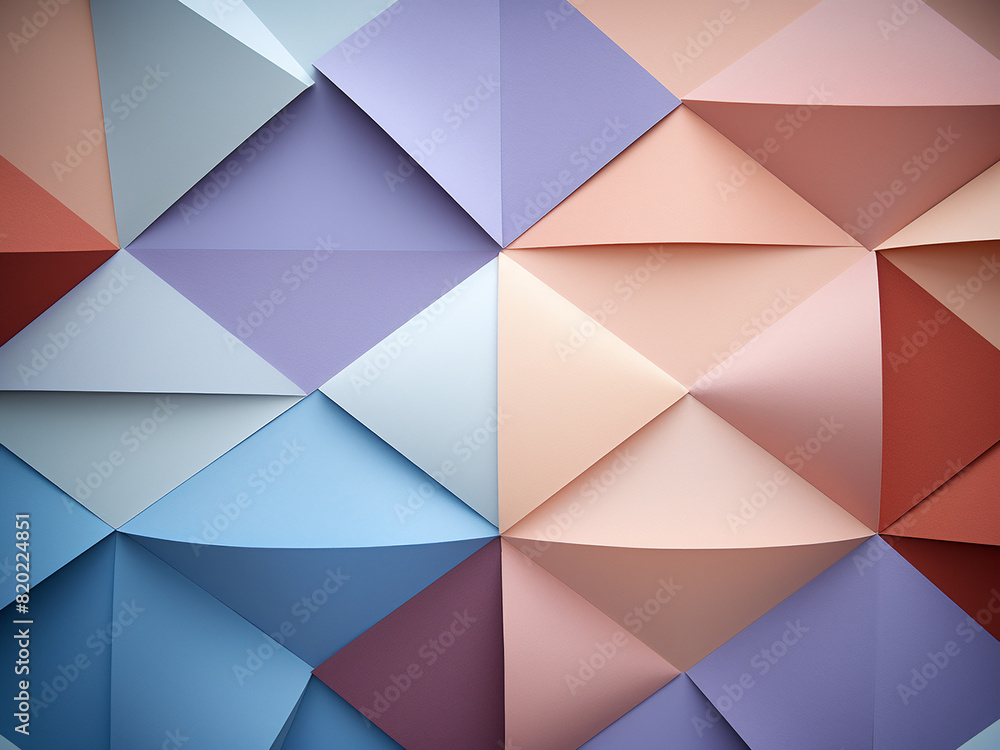 Poster layers of pastel-colored paper arranged to create geometric patterns