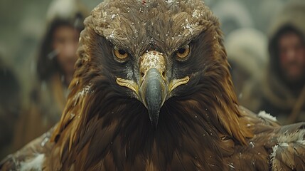 Fototapeta premium A large brown eagle is staring at the camera