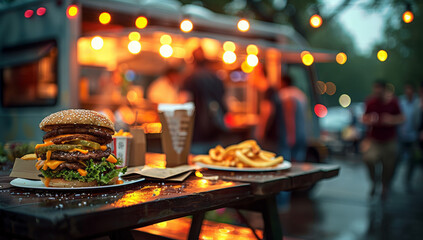 food truck in city festival , selective focus
