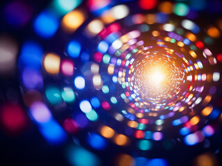 Abstract backdrop with multicolored blur and circular patterns, reminiscent of Christmas lights
