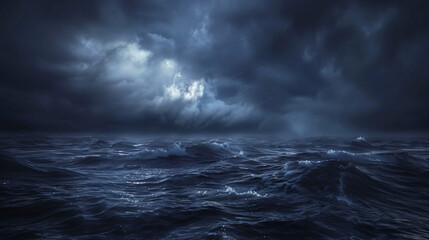 Tempestuous waters under a brooding sky at night
