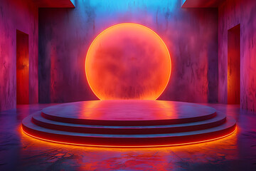 Modern and adaptable, the 3D podium with a striking neon effect creates a futuristic and vibrant image, perfect for displaying products or awards in a contemporary setting