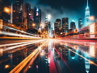 Fototapeta premium San Franciscos urban lights blend into abstract bokeh