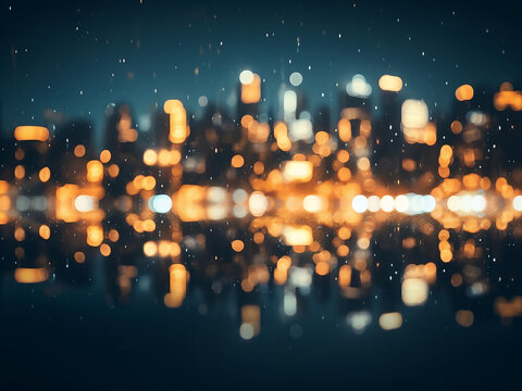The citys lights meld into a blurred, bokeh abstraction