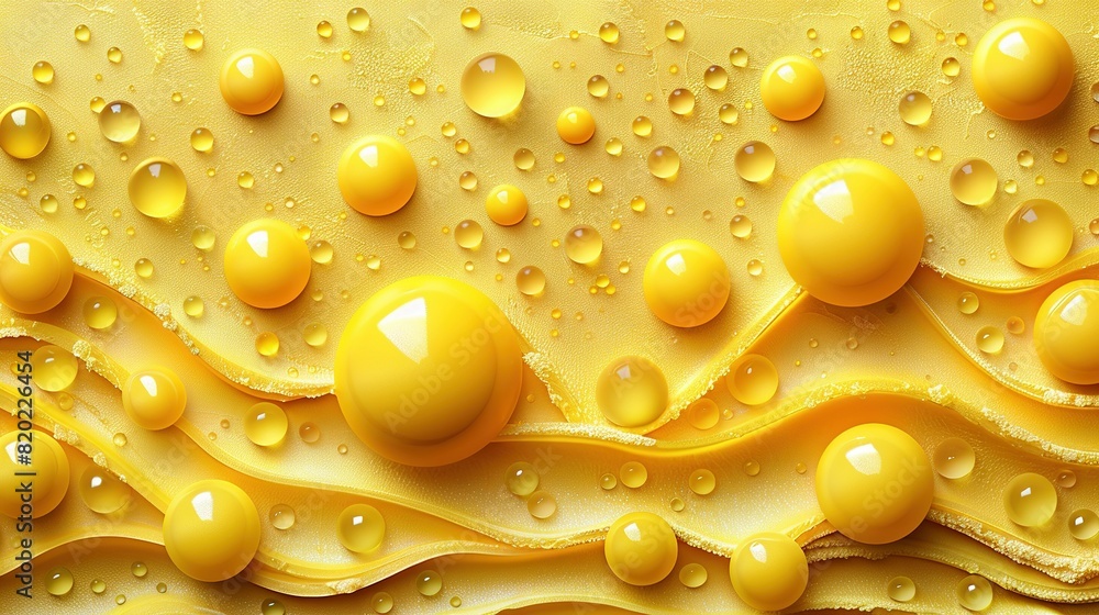 Poster a zoomed-in view of a yellow background with droplets of water on the lower part of the photograph