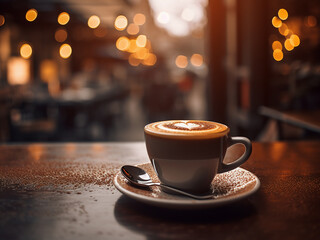 Obraz premium Vintage bokeh fills the background of a coffee shop scene