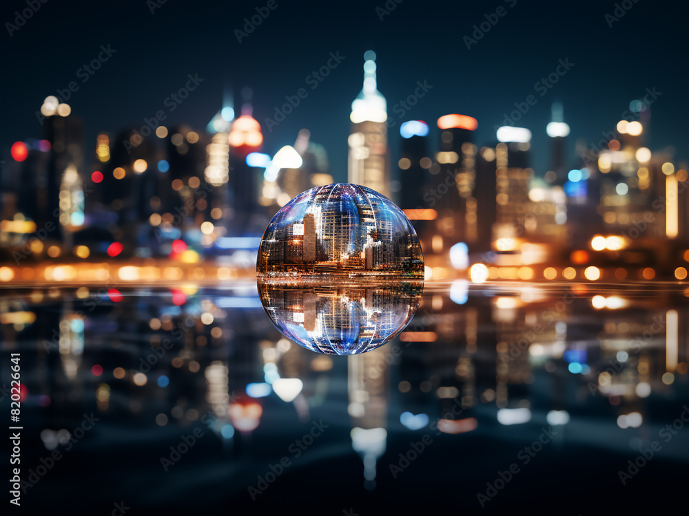 Poster design element: cityscape bokeh with circular lights