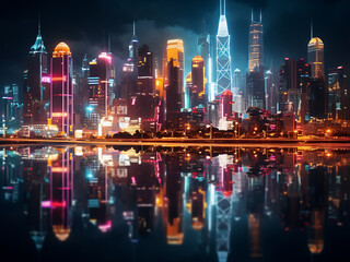Obraz premium Abstract cityscape: bokeh creates a night background