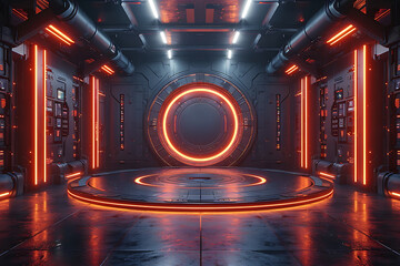Modern and adaptable, the 3D podium with a striking neon effect creates a futuristic and vibrant image, perfect for displaying products or awards in a modern setting