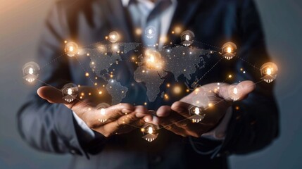 Businessman use tablet with global structure customer network technology, Customer Relationship Management,