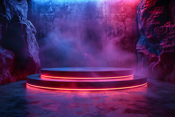 Modern and adaptable, the 3D podium with a striking neon effect creates a futuristic and vibrant image, perfect for displaying products or awards in a modern setting