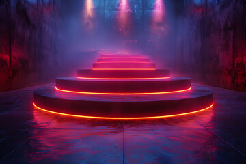 Modern and adaptable, the 3D podium with a striking neon effect creates a futuristic and vibrant image, perfect for displaying products or awards in a modern setting