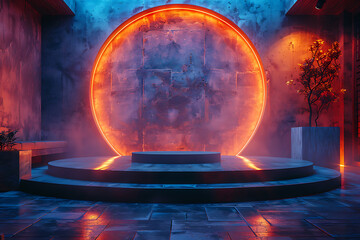 Modern and adaptable, the 3D podium with a striking neon effect creates a futuristic and vibrant image, perfect for displaying products or awards in a modern setting