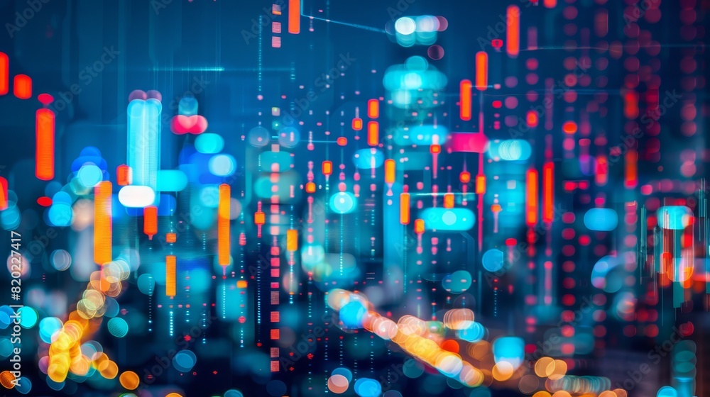 Poster abstract digital data visualization, colorful lights, and graphs displaying complex information. ide