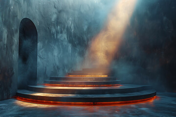 Modern and adaptable, the 3D podium with a striking neon effect creates a futuristic and vibrant image, perfect for displaying products or awards in a modern setting