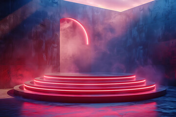 Modern and adaptable, the 3D podium with a striking neon effect creates a futuristic and vibrant image, perfect for displaying products or awards in a modern setting