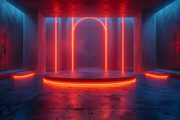 Modern and adaptable, the 3D podium with a striking neon effect creates a futuristic and vibrant image, perfect for displaying products or awards in a modern setting