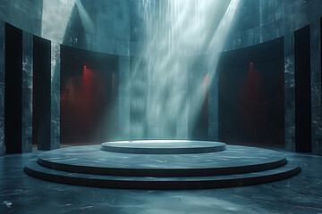 Modern and adaptable, the 3D podium with a striking neon effect creates a futuristic and vibrant image, perfect for displaying products or awards in a modern setting