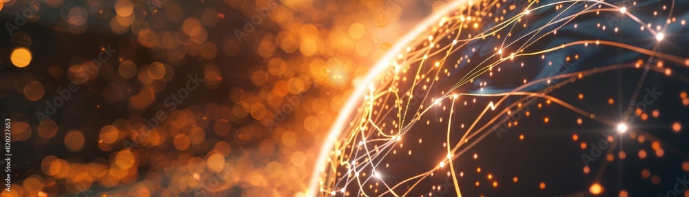 Aufkleber abstract network connections on a glowing earth with a bokeh effect. perfect for technology, connect