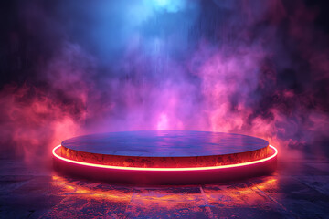 Modern and adaptable, the 3D podium with a striking neon effect creates a futuristic and vibrant image, perfect for displaying products or awards in a modern setting