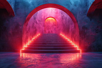 Modern and adaptable, the 3D podium with a striking neon effect creates a futuristic and vibrant image, perfect for displaying products or awards in a modern setting