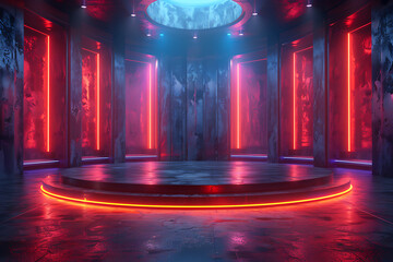 Modern and adaptable, the 3D podium with a striking neon effect creates a futuristic and vibrant image, perfect for displaying products or awards in a modern setting