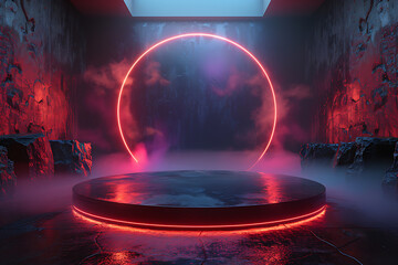 Modern and adaptable, the 3D podium with a striking neon effect creates a futuristic and vibrant image, perfect for displaying products or awards in a modern setting