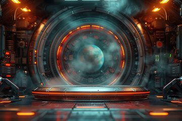 Modern and adaptable, the 3D podium with a striking neon effect creates a futuristic and vibrant image, perfect for displaying products or awards in a modern setting