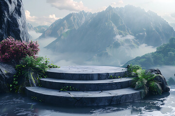 Modern and adaptable, the 3D podium with a striking neon effect creates a futuristic and vibrant image, perfect for displaying products or awards in a modern setting