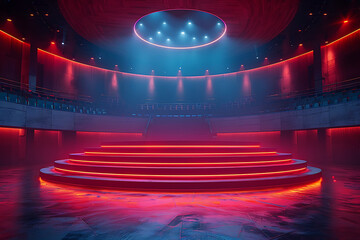 Modern and adaptable, the 3D podium with a striking neon effect creates a futuristic and vibrant image, perfect for displaying products or awards in a modern setting