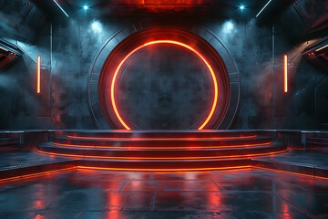 Modern and adaptable, the 3D podium with a striking neon effect creates a futuristic and vibrant image, perfect for displaying products or awards in a modern setting