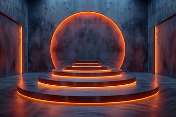 Modern and adaptable, the 3D podium with a striking neon effect creates a futuristic and vibrant image, perfect for displaying products or awards in a modern setting