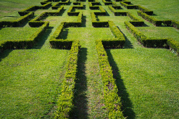 Abstract photo, green lawn in a Portuguese park in front of Marques de Pombal square on a spring...