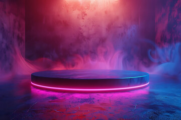 A sleek 3D podium with vibrant neon lighting effects, perfect for showcasing products or presentations in a modern and futuristic style