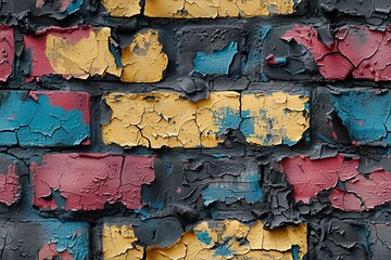 Seamless repetitive brick grunge wall painted in red, yellow, blue and black
