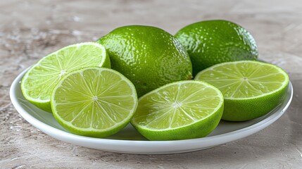   Close-up of a plate of cut limes on a table