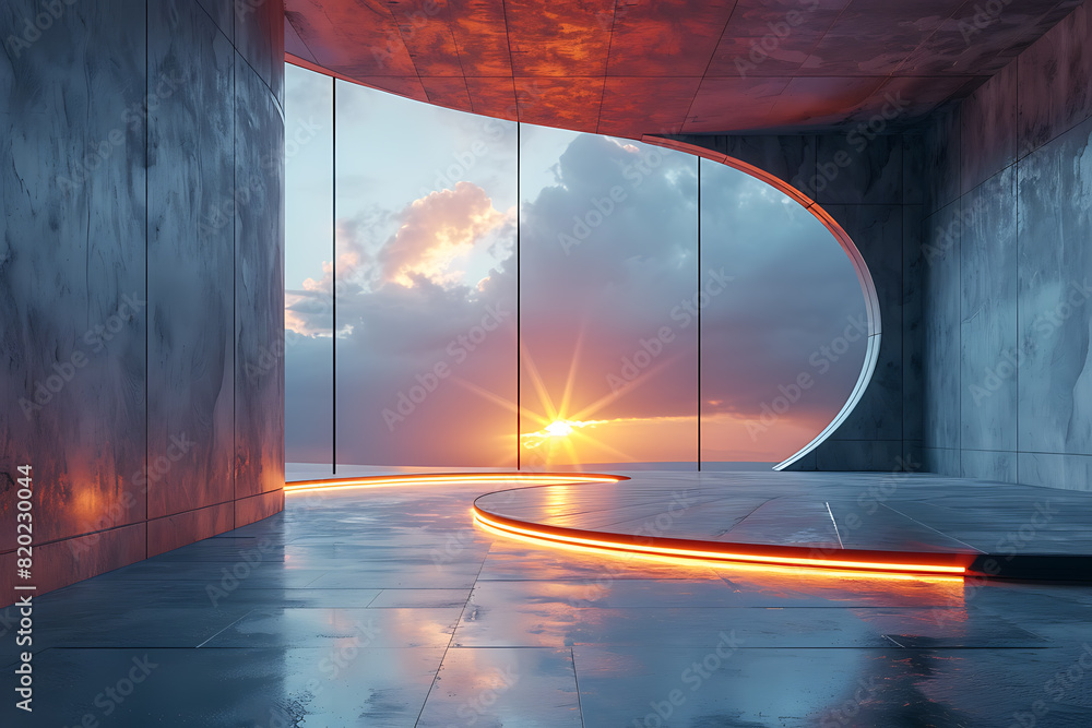 Poster a futuristic 3d podium illuminated with vibrant neon lights, creating a striking and modern visual e