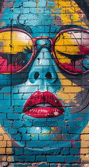 Stylish street graffiti with the face of a woman in sunglasses.
