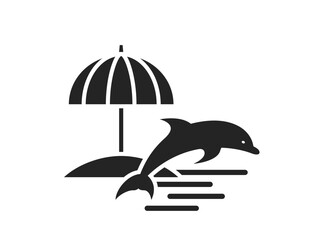 beach umbrella and dolphin flat icon. exotic and summer vacation symbol. isolated vector image for tourism design