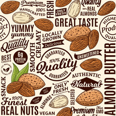 Typographic vector almond butter seamless pattern or background