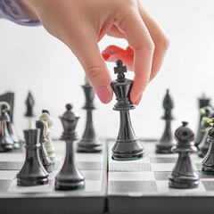 The person making the move in a chess match moves the piece with her hand