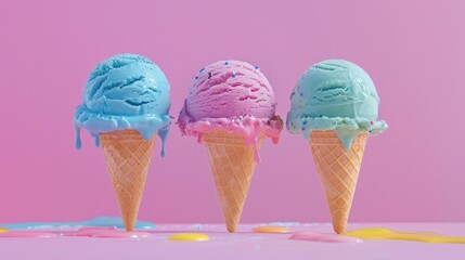 Fruit ice cream in a row