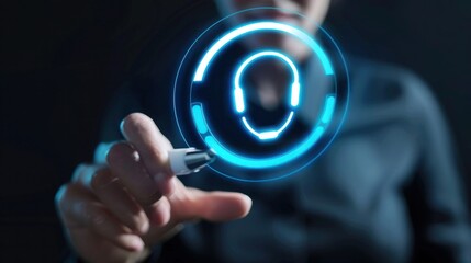 customer service support with communication icon technology concept. call center Business technology button on virtual screen