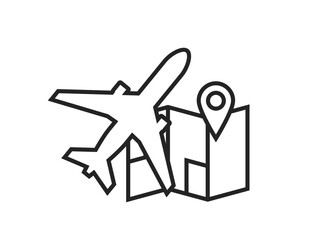 air travel line icon. plane and map. destination, vacation and journey symbol. isolated vector image for tourism design