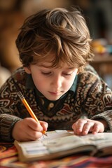 the child is reading a book. Selective focus