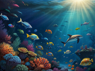 Fototapeta na wymiar A whimsical underwater scene vector illustration