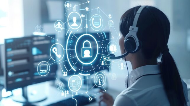 customer service support with communication icon technology concept. call center Business technology button on virtual screen