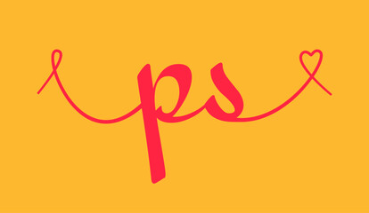 PS initial wedding monogram calligraphy vector illustration. Hand drawn lettering p and s love logo design for valentines day poster, greeting card