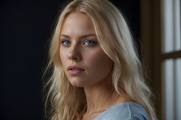 Fototapeta premium Elegant and Graceful: Blonde Woman with Blue Eyes